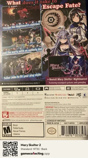 Mary Skelter 2 Nintendo Switch, NTSC box back