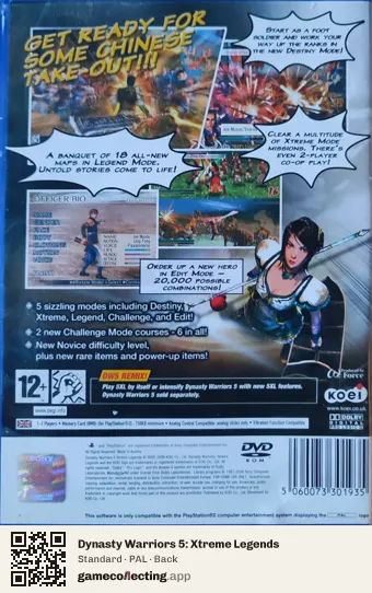 Dynasty Warriors 5: Xtreme Legends PlayStation 2, PAL box back