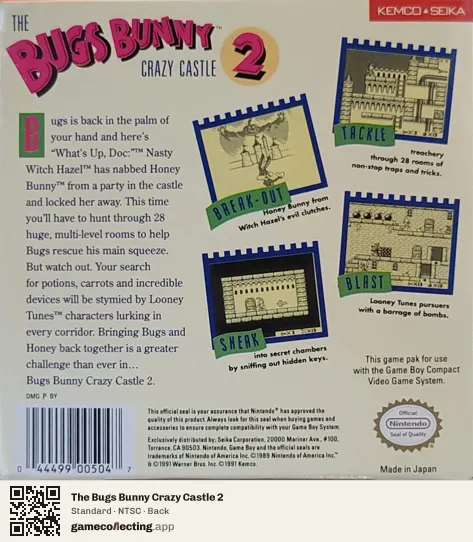 The Bugs Bunny Crazy Castle 2 Game Boy, NTSC box back