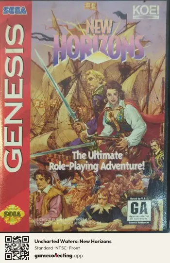 Uncharted Waters: New Horizons Sega Mega Drive / Genesis, NTSC box front