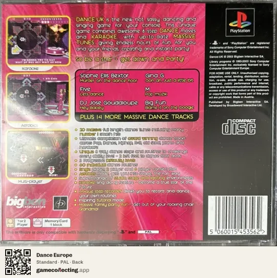 Dance Europe PlayStation, PAL box back