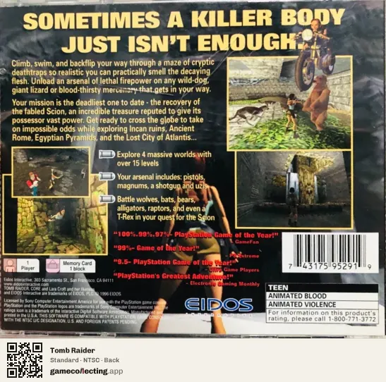 Tomb Raider PlayStation, NTSC box back