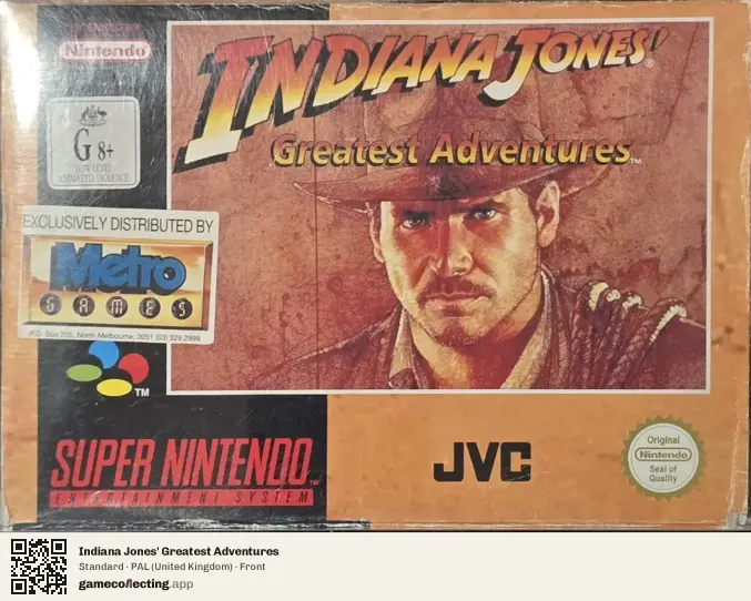Indiana Jones' Greatest Adventures Super Nintendo Entertainment System, United Kingdom box front