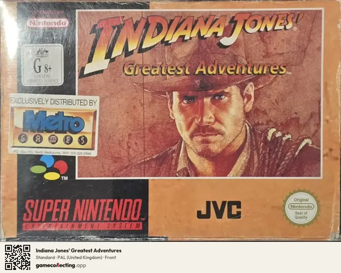 Indiana Jones' Greatest Adventures Super Nintendo Entertainment System, United Kingdom box front