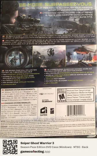 Sniper Ghost Warrior 3 Computer, NTSC box back