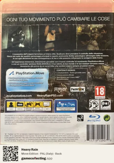 Heavy Rain PlayStation 3, Italy box back
