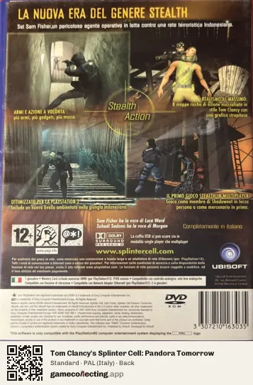 Tom Clancy's Splinter Cell: Pandora Tomorrow PlayStation 2, Italy box back