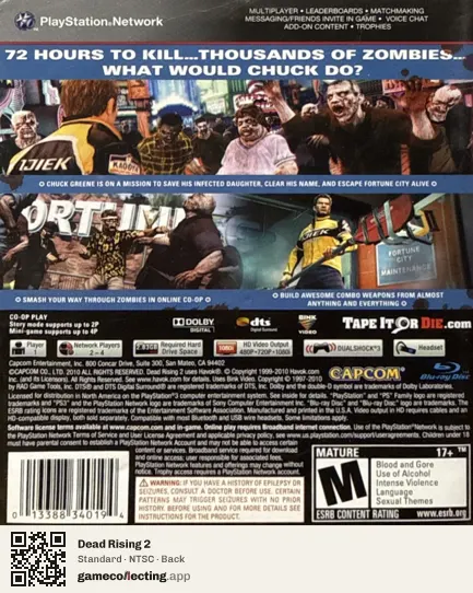 Dead Rising 2 PlayStation 3, NTSC box back