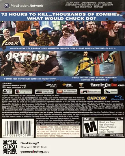 Dead Rising 2 PlayStation 3, NTSC box back