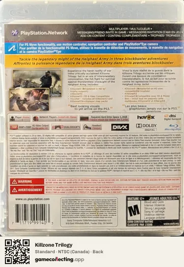 Killzone Trilogy PlayStation 3, Canada box back