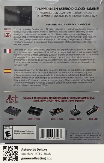 Asteroids Deluxe Atari 7800, NTSC box back