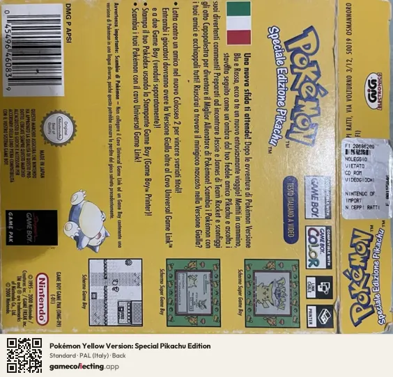 Pokémon Yellow Version: Special Pikachu Edition Game Boy, Italy box back