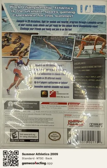 Summer Athletics 2009 Nintendo Wii, NTSC box back