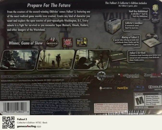 Fallout 3 PlayStation 3, NTSC box back