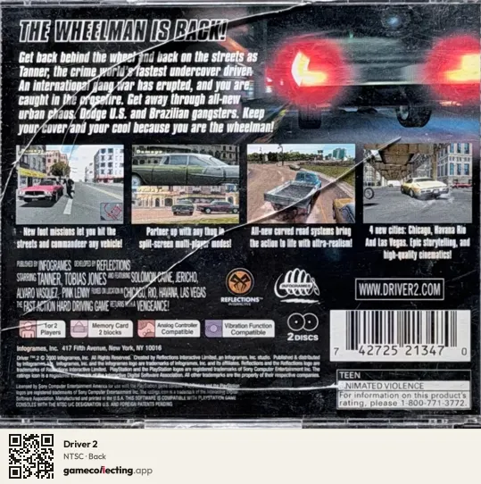 Driver 2 PlayStation, NTSC box back