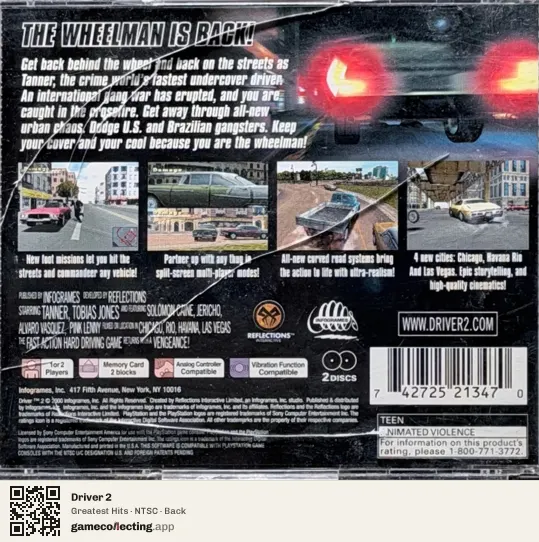 Driver 2 PlayStation, NTSC box back
