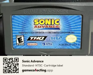 Sonic Advance Game Boy Advance, NTSC cartridge label