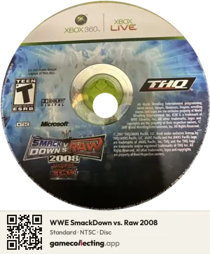 WWE SmackDown vs. Raw 2008 Xbox 360, NTSC disc