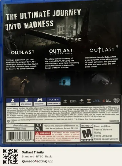 Outlast Trinity PlayStation 4, NTSC box back