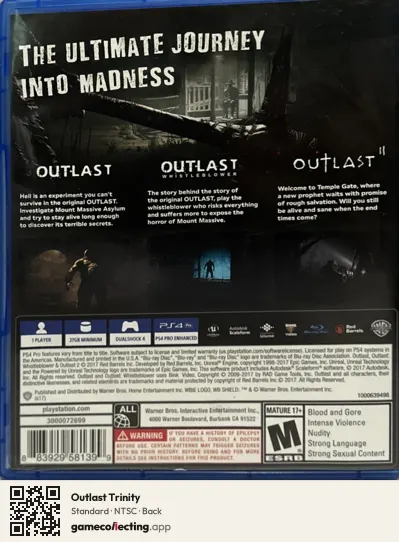 Outlast Trinity PlayStation 4, NTSC box back