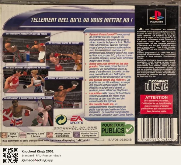 Knockout Kings 2001 PlayStation, France box back