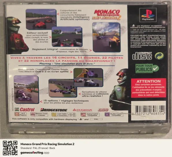 Monaco Grand Prix Racing Simulation 2 PlayStation, France box back