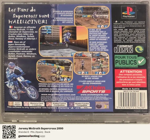 Jeremy McGrath Supercross 2000 PlayStation, Spain box back