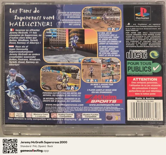 Jeremy McGrath Supercross 2000 PlayStation, Spain box back