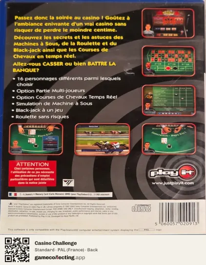 Casino Challenge PlayStation 2, France box back