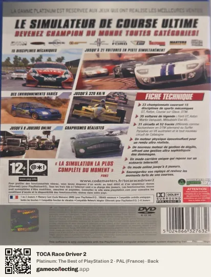 TOCA Race Driver 2 PlayStation 2, France box back