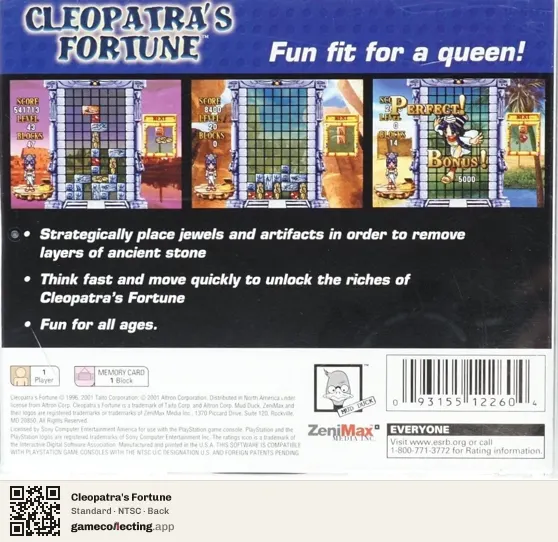 Cleopatra's Fortune PlayStation, NTSC box back