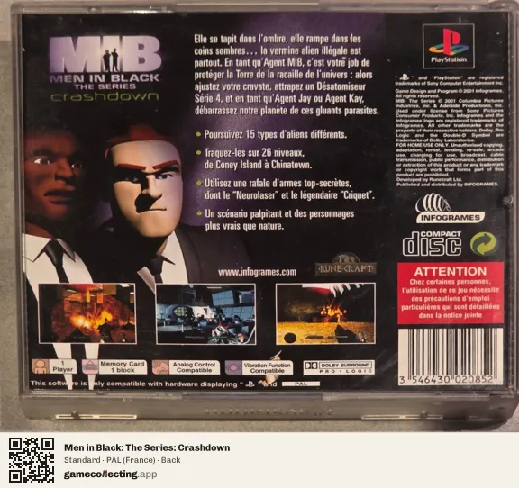 Men in Black: The Series: Crashdown PlayStation, France box back