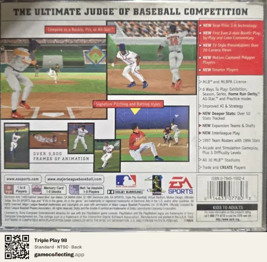 Triple Play 98 PlayStation, NTSC box back