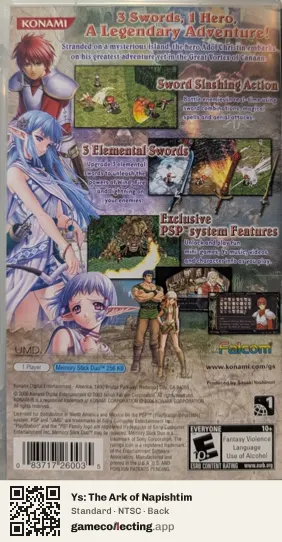 Ys: The Ark of Napishtim PlayStation Portable, NTSC box back