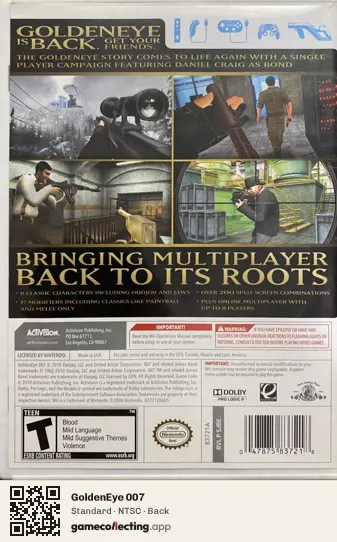 GoldenEye 007 Nintendo Wii, NTSC box back