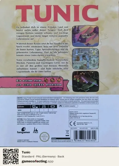 Tunic Nintendo Switch, Germany box back