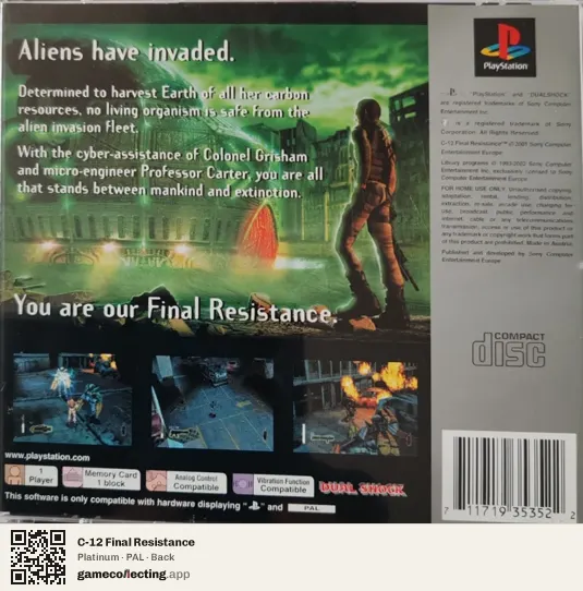 C-12 Final Resistance PlayStation, PAL box back