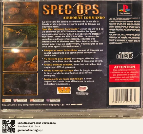 Spec Ops: Airborne Commando PlayStation, PAL box back