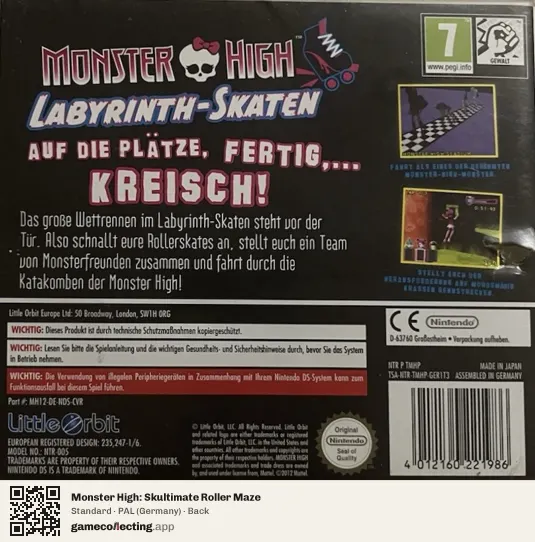 Monster High: Skultimate Roller Maze Nintendo DS, Germany box back