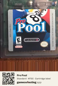 Pro Pool Game Boy Color, NTSC cartridge label