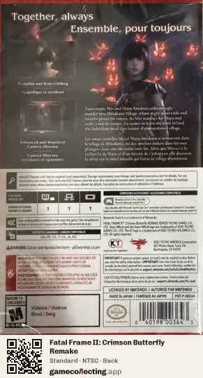 Fatal Frame II: Crimson Butterfly Remake Nintendo Switch 2, NTSC box back