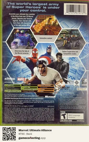 Marvel: Ultimate Alliance Xbox, NTSC box back