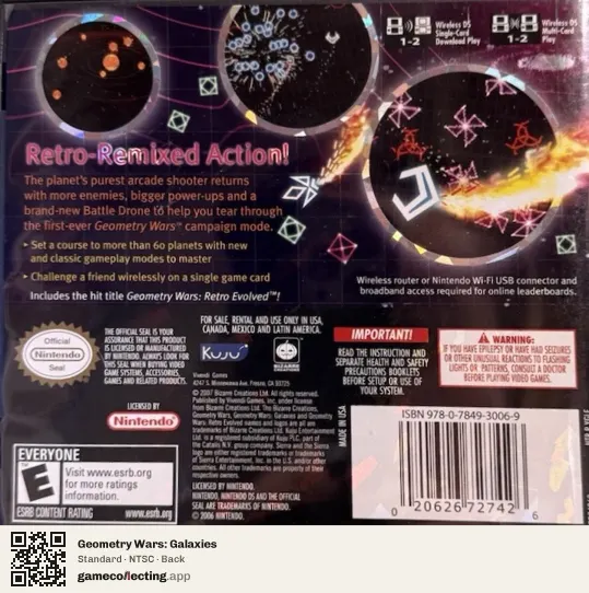 Geometry Wars: Galaxies Nintendo DS, NTSC box back