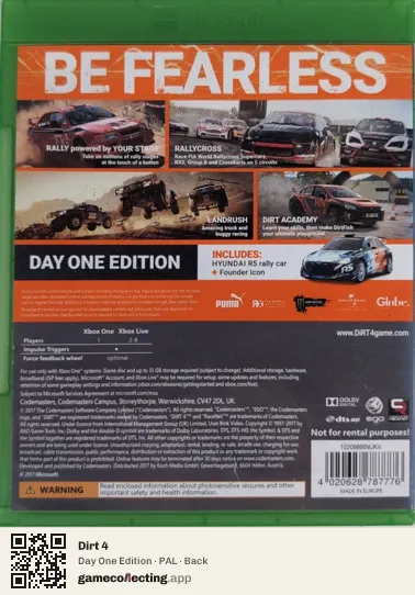 Dirt 4 Xbox One, PAL box back