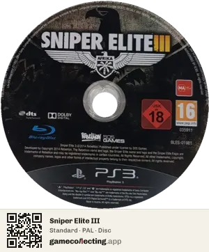 Sniper Elite III PlayStation 3, PAL disc