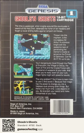 Ghouls'n Ghosts Sega Mega Drive / Genesis, NTSC box back