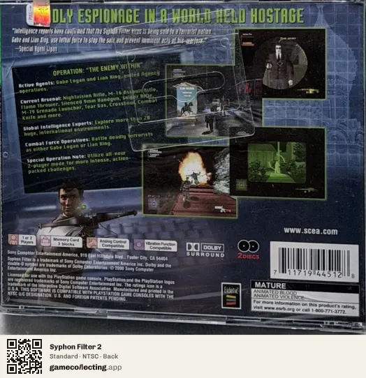 Syphon Filter 2 PlayStation, NTSC box back
