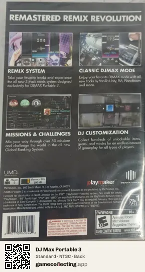 DJ Max Portable 3 PlayStation Portable, NTSC box back