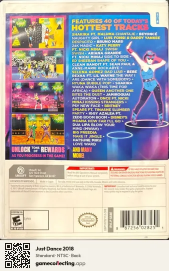 Just Dance 2018 Nintendo Wii, NTSC box back