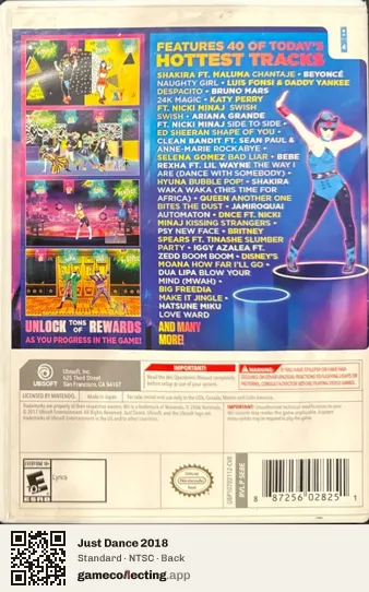 Just Dance 2018 Nintendo Wii, NTSC box back